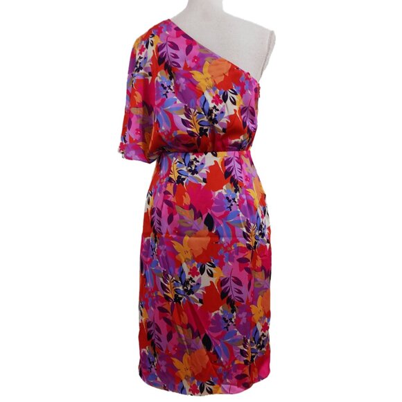 Aidan Mattox One-Shoulder Floral Dress with Tulip-Style Skirt